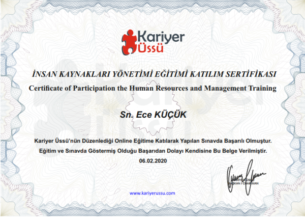 İnsan Kaynakları Yönetimi Eğitimi Sertifikası