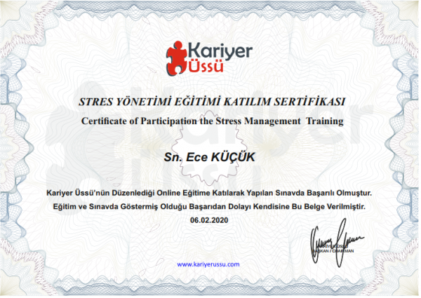 Stres Yönetimi Eğitimi Sertifikası