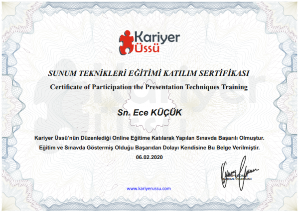 Sunum Teknikleri Eğitimi Sertifikası